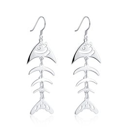 Wholesale Fashion Design Unique Silver Plated Fish Bones earring for Women Earrings Party Wedding Bride Simple Jewelry TGSPDE149
