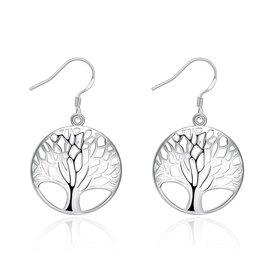 Wholesale Classic Silver Plated Dangle Earring hollow Tree of Life Dangle Drop Earrings for Women Gift Party Earrings Love Gift TGSPDE179
