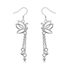 Wholesale Classic hot selling  Silver Animal CZ Dangle Earring butterfly long tassel earring women wedding party jewelry TGSPDE034