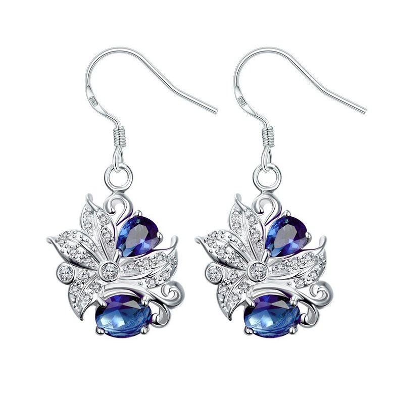Wholesale Classic Silver Geometric Dangle Earring Blue crystal Drop Earrings For Women Bridal Wedding Jewelry Gifts TGSPDE074
