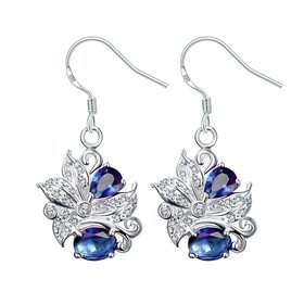 Wholesale Classic Silver Geometric Dangle Earring Blue crystal Drop Earrings For Women Bridal Wedding Jewelry Gifts TGSPDE074