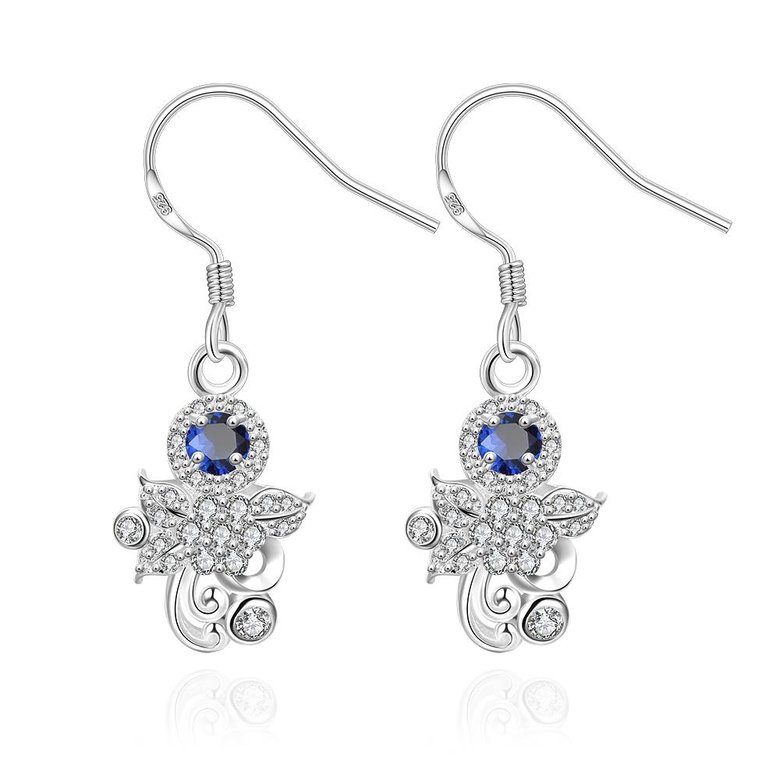 Wholesale Classic Silver Geometric Dangle Earring Blue crystal Drop Earrings For Women Bridal Wedding Jewelry Gifts TGSPDE095