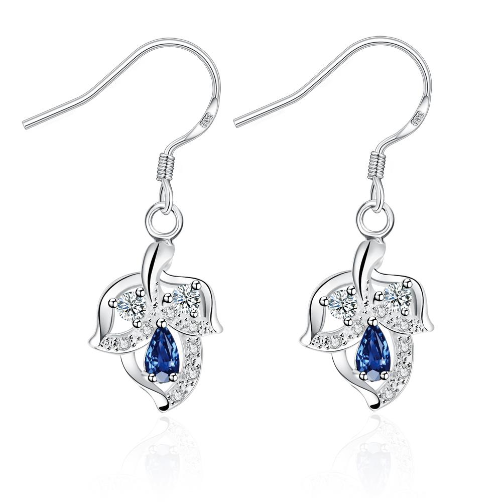 Wholesale Classic luxury Silver round Dangle Earring Blue crystal long Drop Earrings For Women Bridal Wedding Jewelry Gifts TGSPDE105