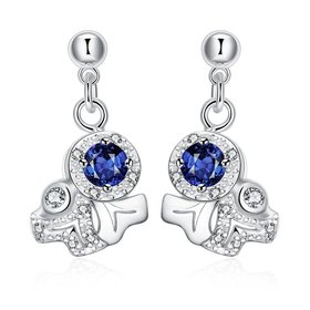 Wholesale Unique Art Silver CZ Dangle Earring Trendy blue crystal earring for party jewelry TGSPDE005