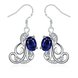 Wholesale Classic luxury Silver round Dangle Earring Blue crystal long Drop Earrings For Women Bridal Wedding Jewelry Gifts TGSPDE128