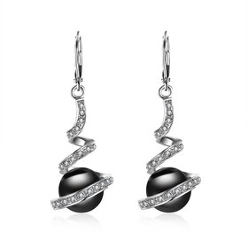 Wholesale Fashion freshwater black rice Pearl earrings for women silver plated zircon Revolving shape earrings wedding gift TGSPDE168