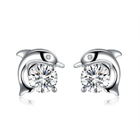 Wholesale Fashion Romantic Dolphin Love Stud Earrings for Women High Quality Jewelry Silver Plated Round Cut for Women Jewelry Girl Gift TGSPE050