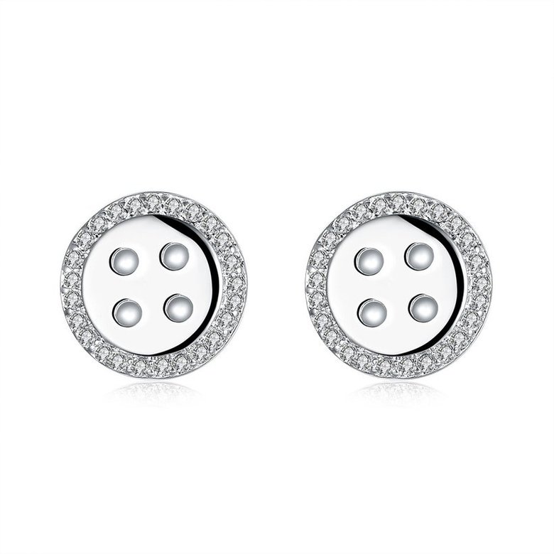 Wholesale Fashion Fastener Round CZ Stud Earring Free Shipping Silver plated Geometric Round Stud Earrings For Women Beautiful Jewelry TGSPE055