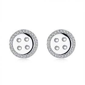 Wholesale Fashion Fastener Round CZ Stud Earring Free Shipping Silver plated Geometric Round Stud Earrings For Women Beautiful Jewelry TGSPE055
