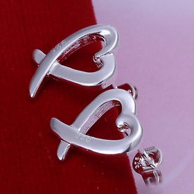Wholesale Romantic Silver plated Stud Earring For Women Hollow heart shape Stud Earrings Simple Fashion Fine Jewelry Party Student Gift TGSPE141