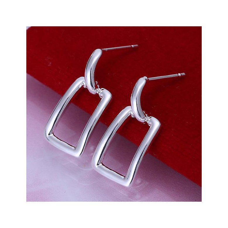 Wholesale Fashion Silver Geometric Stud Earring Smooth Long Square Grid Earrings Charm For Women Jewelry Wedding Engagement Party Gift TGSPE142