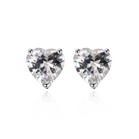 Wholesale Cute Female Love Heart Stud Earrings Silver plated Small Earrings Charm Crystal zircon Wedding Earrings For Women TGSPE152