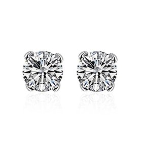 Wholesale Romantic Fashion Jewelry Stud Earrings For Women Silver Plated Inlaid Round Cubic Zircon Female Girl Simple Wedding Earring TGSPE158