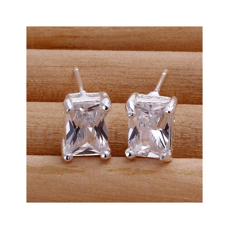 Wholesale Trendy Classic  Square silver plated Wedding Engagement Stud Earrings For Women big crystal zircon Fine Jewelry Gifts TGSPE159