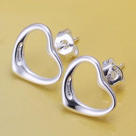 Wholesale Simple Cute Female Love Heart Stud Earrings Silver plated Small Earrings Charm Wedding Earrings For Women TGSPE160