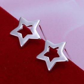 Wholesale Classic Silver plated Stud Earring For Women Hollow star shape Stud Earrings Simple Fashion Fine Jewelry Party Student Gift TGSPE164