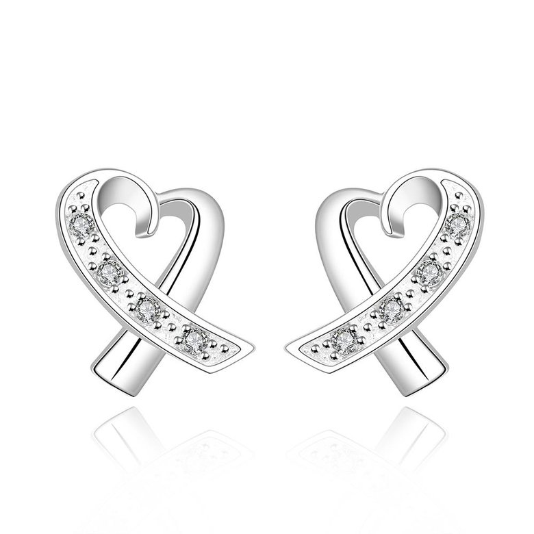 Wholesale Trendy Silver plated Heart Stud Earring Inlaid With Zircon Crystal Earrings For Women Wedding Jewelry Gifts TGSPE172