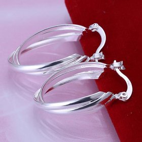 Wholesale Classic tricyclic Big Circle Hoop Charm Earrings gorgeous silver plated for Women Party Gift Fashion Wedding Engagement Jewelry TGSPE180