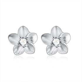 Wholesale Romantic Dainty Female White Crystal Earrings Silver plated Small Stud Earrings For Women Cute Classic Flower Wedding jewelry TGSPE183