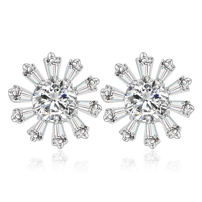 Wholesale Trendy Big Flower Diamond Stud Earring Real silver plated Engagement Wedding Earrings for Women Bridal Party Jewelry Gift TGSPE229