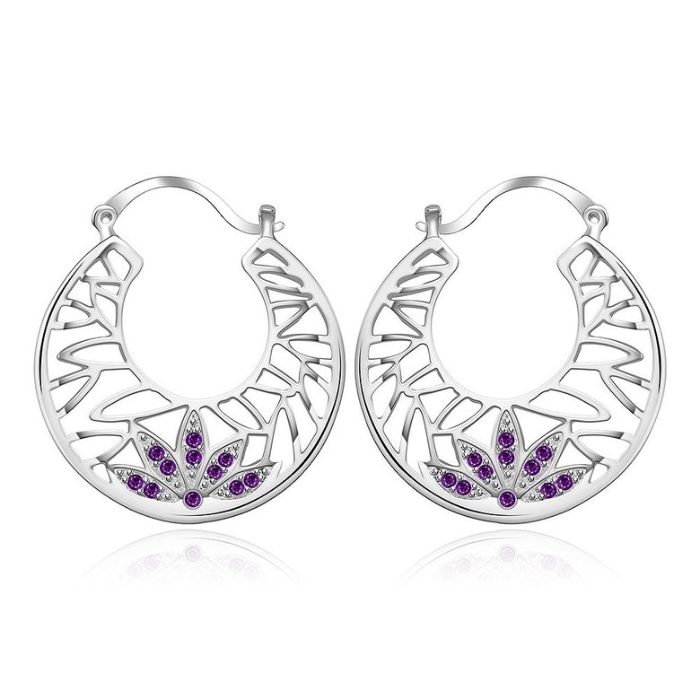 Wholesale Romantic Elegant silver plated purple Cubic Zirconia Stone Stud Earring For Women Round hollow Crystal Earrings Wedding Jewelry  TGSPE021