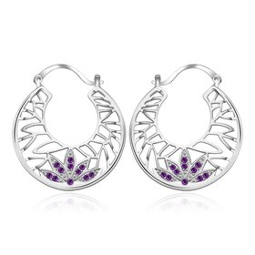 Wholesale Romantic Elegant silver plated purple Cubic Zirconia Stone Stud Earring For Women Round hollow Crystal Earrings Wedding Jewelry  TGSPE021