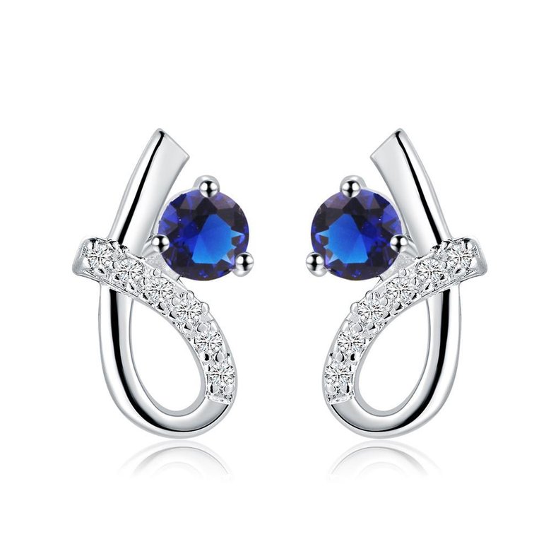 Wholesale Romantic Top Qualit Silver plated Earrings Female Accessories blue Zircon Geometric Earrings For Girls Lady Party Accessories TGSPE043