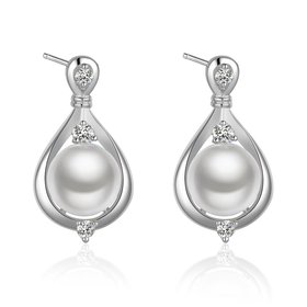 Wholesale Trendy Top Qualit Silver plated Earrings  pearl water drop Earrings For Girls Lady Party Accessories TGSPE056