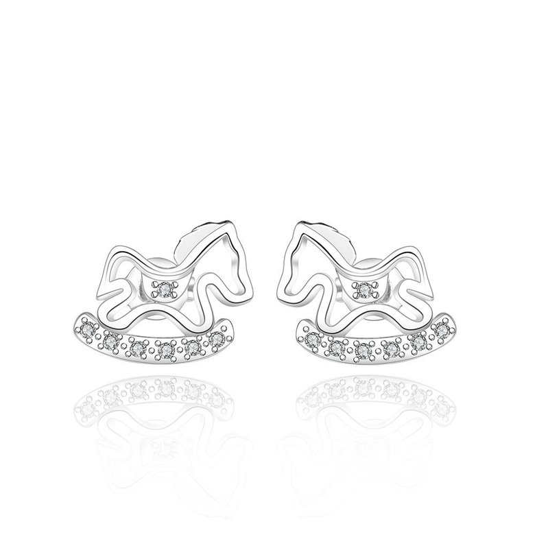 Wholesale Cute Horse CZ Crystal Silver plated earrings for Women Girls Wedding Party animal Accessory jewelry TGSPE059