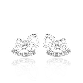 Wholesale Cute Horse CZ Crystal Silver plated earrings for Women Girls Wedding Party animal Accessory jewelry TGSPE059