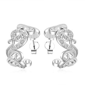 Wholesale Romantic Silver plated CZ Stud Earring Luxury Flower Earrings for Women Crystal Wedding Dangle Earrings  TGSPE075