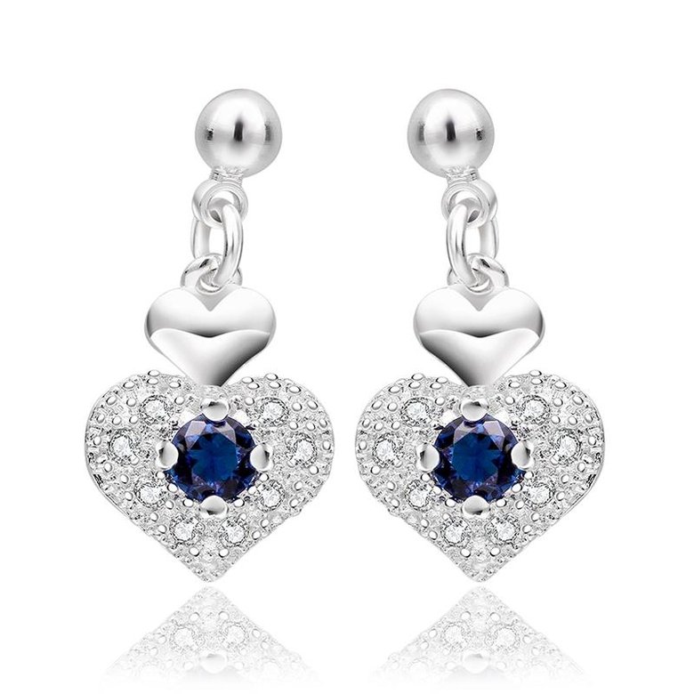 Wholesale Romantic Top Qualit Silver plated Earrings blue heart shape Zircon Geometric Earrings For Girls Lady Party Accessories TGSPE078