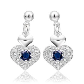 Wholesale Romantic Top Qualit Silver plated Earrings blue heart shape Zircon Geometric Earrings For Girls Lady Party Accessories TGSPE078