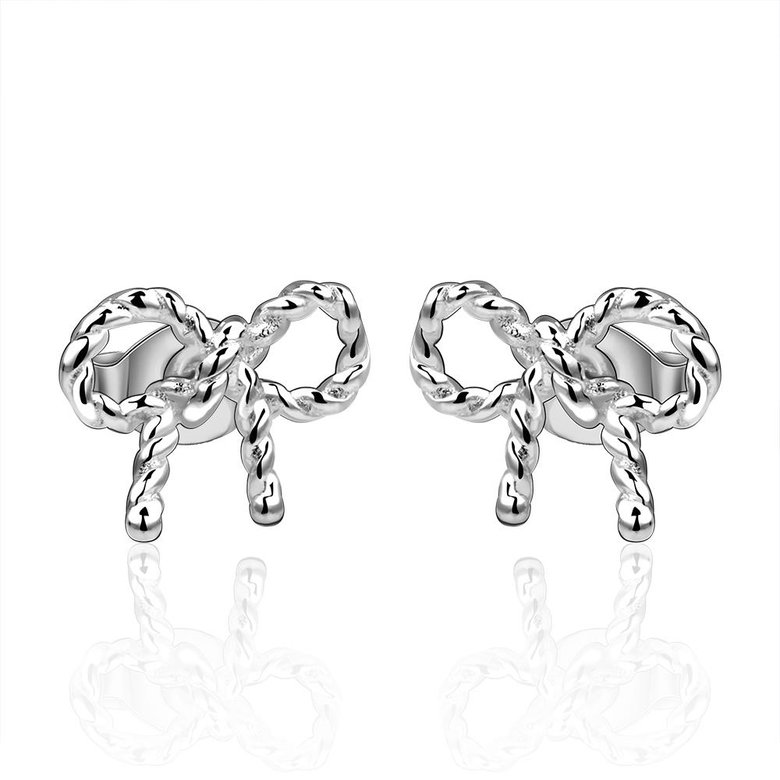 Wholesale Romantic Silver plated Sparkling BowKnot Twisted rope earrings Charm jewelry for Wome Gift TGSPE083