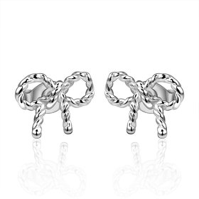 Wholesale Romantic Silver plated Sparkling BowKnot Twisted rope earrings Charm jewelry for Wome Gift TGSPE083