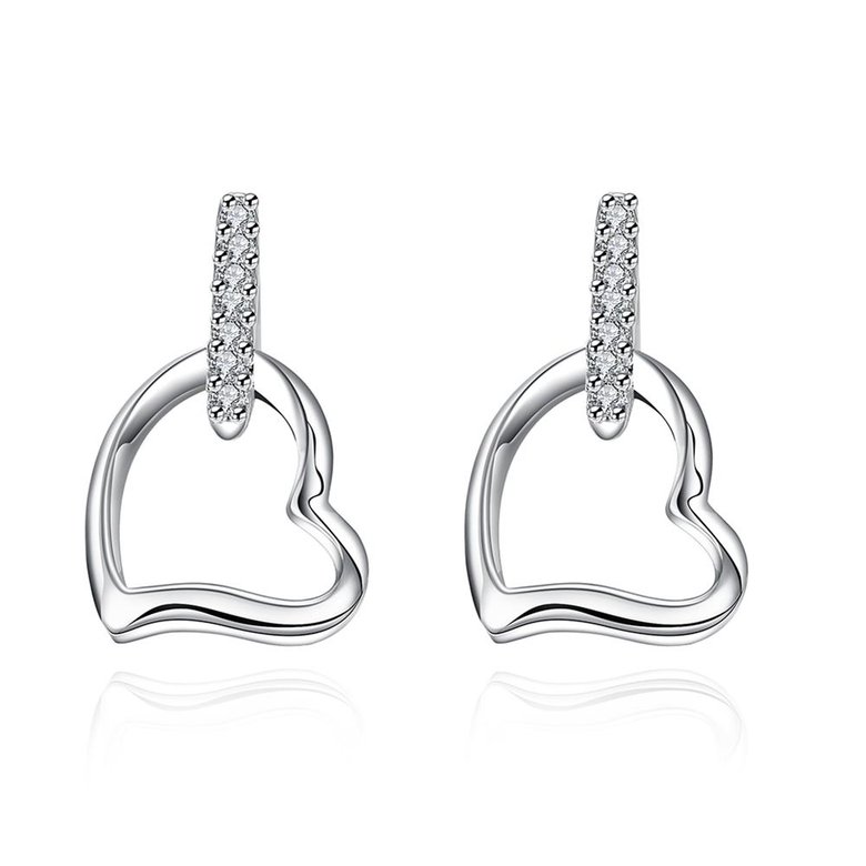 Wholesale Romantic delicate Silver plated Heart Hoop Earrings for Charm Women Wedding Party crystal zircon Fashion Jewelry TGSPE114
