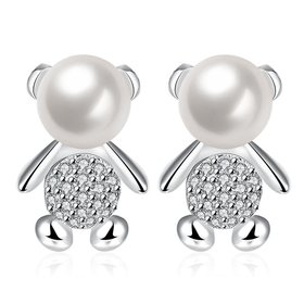 Wholesale Silver plated  Elegant Online Celebrity Ear Stud South Korea Dongdaemun Cute Little Bear Pearl Earring Simple Versatile Ear TGSPE245