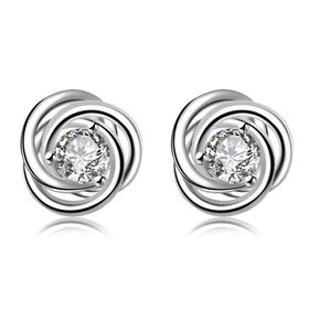 Wholesale Euramerican fashionable Silver plated Stud Earrings For Women Luxury flower Cubic Zirconia Wedding Earring Jewelry Accessory TGSPE213