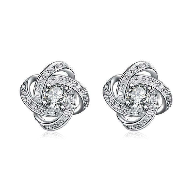 Wholesale Euramerican fashionable Silver plated Stud Earrings For Women Luxury flower white Cubic Zirconia Wedding Jewelry Accessory TGSPE225