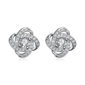 Wholesale Euramerican fashionable Silver plated Stud Earrings For Women Luxury flower white Cubic Zirconia Wedding Jewelry Accessory TGSPE225