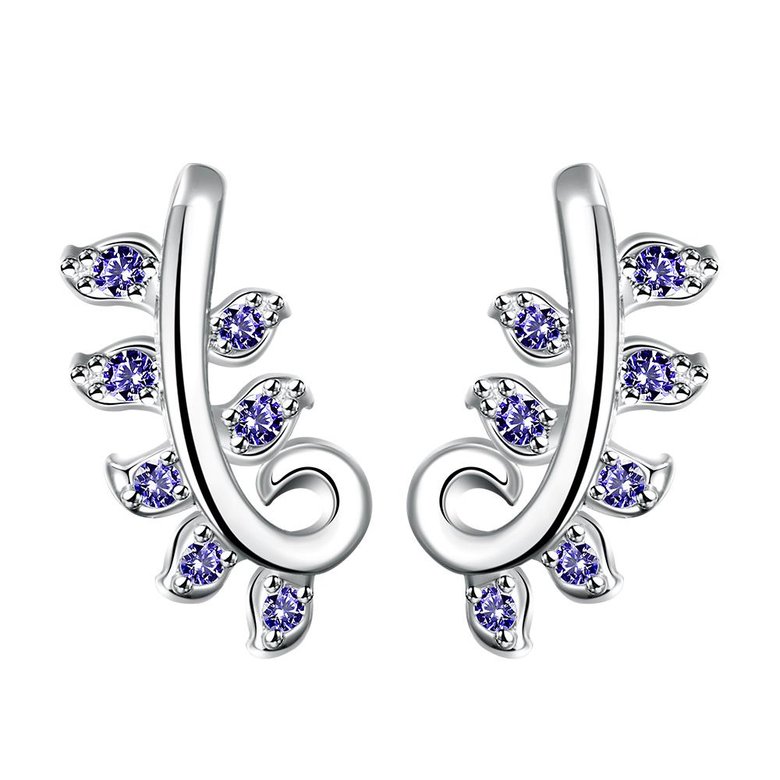 Wholesale European and American style Trendy  Silver plated Spring Leaf Clear CZ Zircon Stud Earrings for Women Jewelry TGSPE230