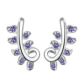 Wholesale European and American style Trendy  Silver plated Spring Leaf Clear CZ Zircon Stud Earrings for Women Jewelry TGSPE230