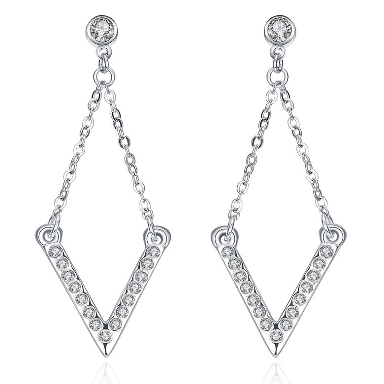 Wholesale Classic Imitation Rhodium Geometric White Crystal Dangle Earring TGGPDE188