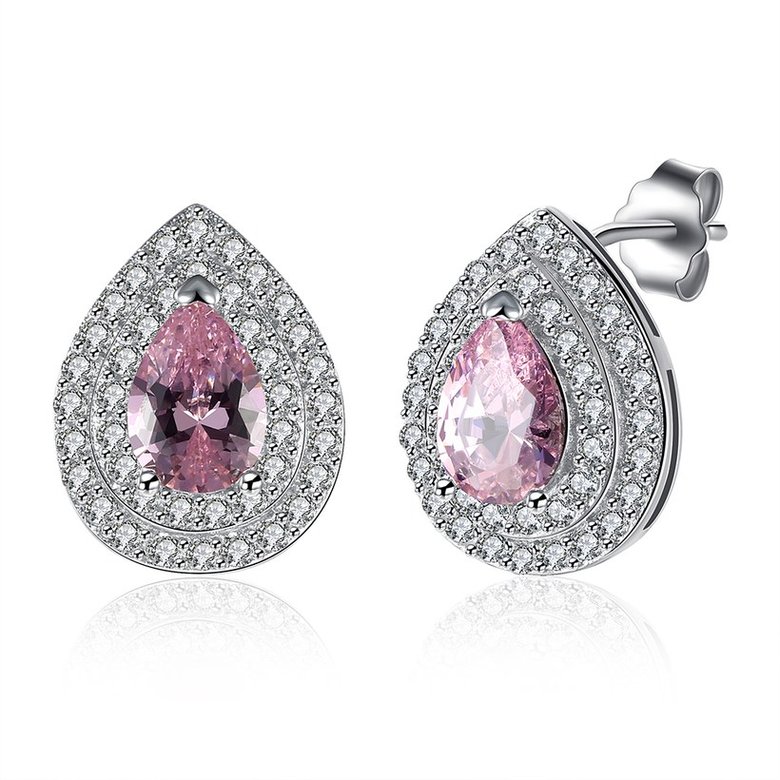 Wholesale Trendy 925 Sterling Silver Water Drop Pink CZ Clip Earring TGSLE135