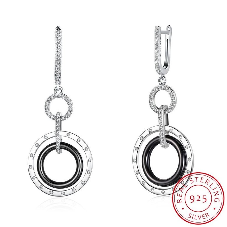 Wholesale Fashion 925 Sterling Silver Blace Round Ceramic Dangle Earring TGSLE174