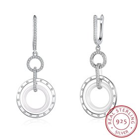 Wholesale Fashion 925 Sterling Silver White Round Ceramic Dangle Earring TGSLE175