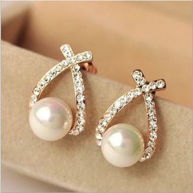Wholesale 2020 New Fashion Jewelry Simulated Pearl Drop Earrings Cute For Women Shiny Crystal Wedding Jewelry Elegant VGE009