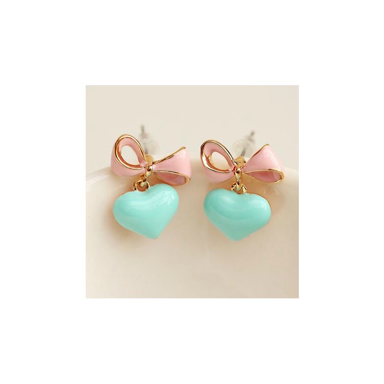 Wholesale Korean Style Bowknot Heart Earrings For Women Fashion Stylish Sweet Cute Stud Earrings Vintage Jewelry   VGE015