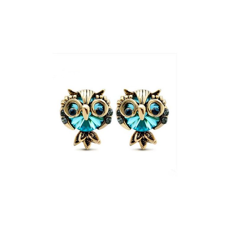 Wholesale Jewelry Crystal Owl Stud Earrings For Women Vintage Gold Color Animal Statement Earrings VGE036