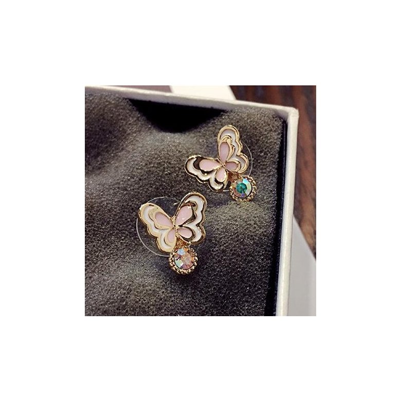 Wholesale Sweet pink  Butterfly Stud Earrings Delicate Gold Color Mini Ear Studs Trendy Ear Nails For Women Girls Jewelry Gift VGE046